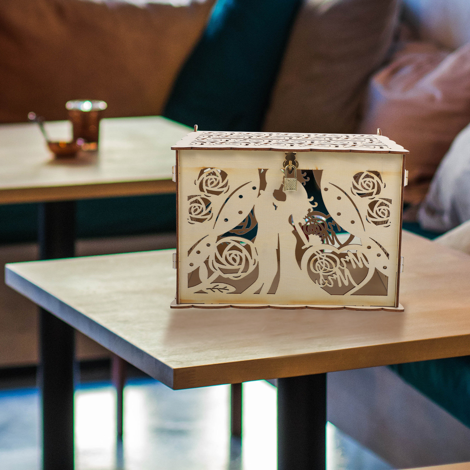 Hollowed Out Rustic Wooden Wed - Wedding Card Box 评论和价格