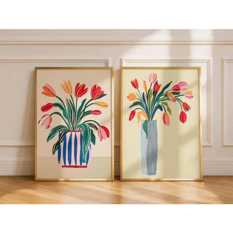 2pcs Tulip Flowers Canvas Wall - Flower Girl Basket 评论和价格