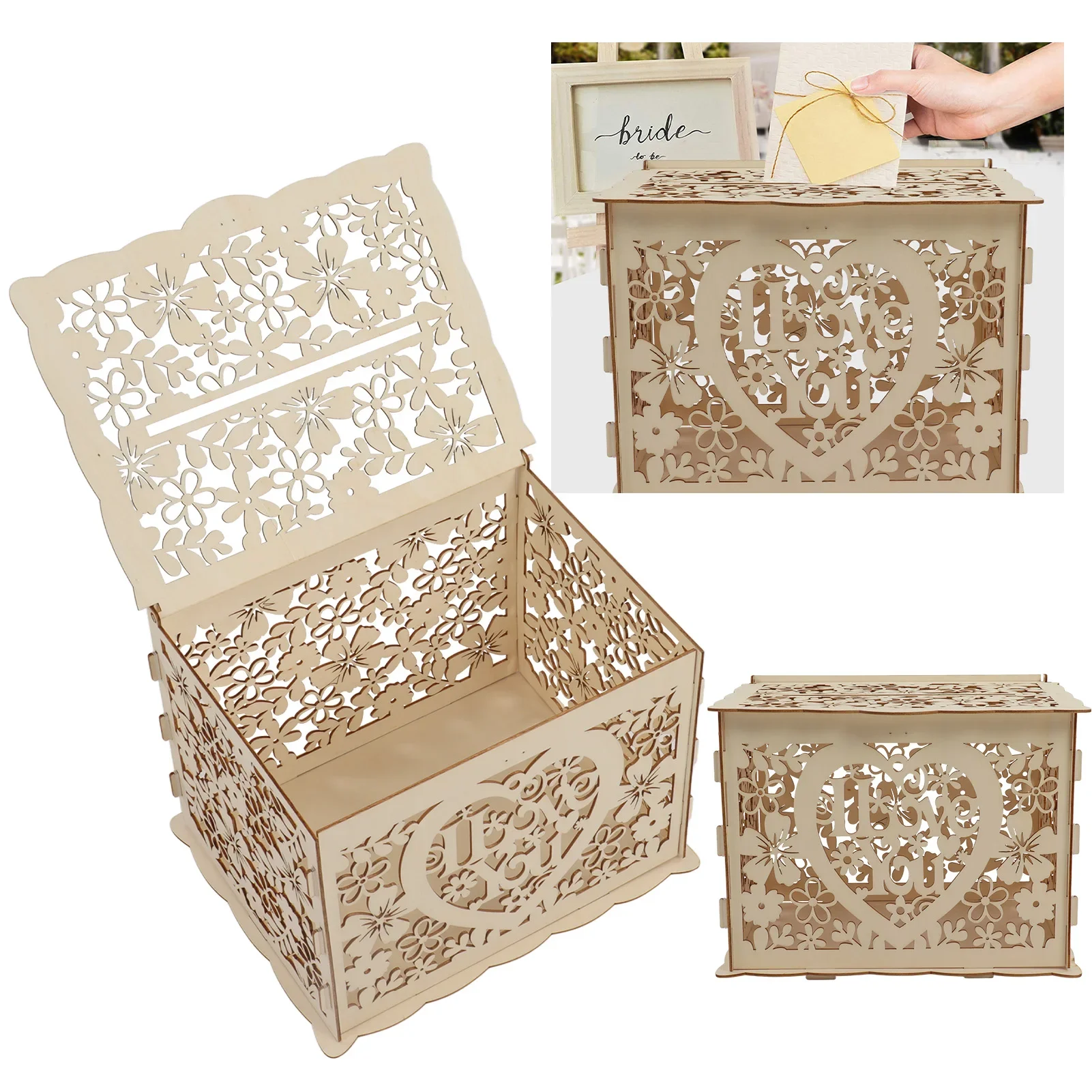 DIY Hollow Wooden Box Gift Car - Wedding Card Box 评论和价格