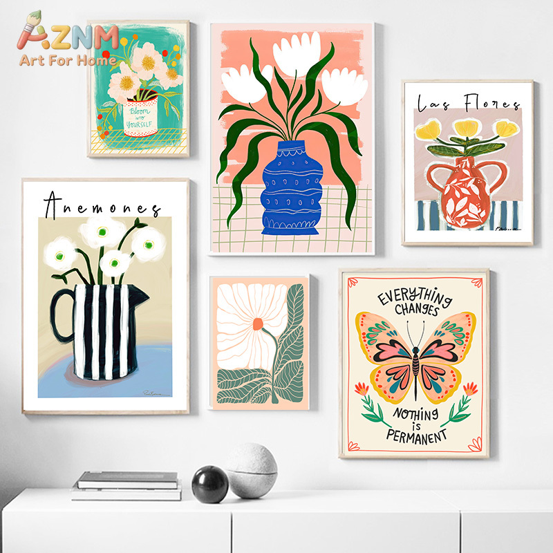 AZNM Boho Floral Canvas Wall A - Flower Girl Basket 评论和价格