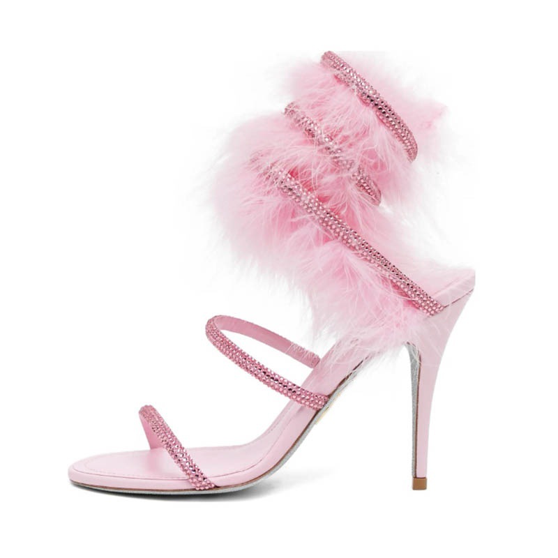 Pink fur ankle warp crystal hi - Wedding Super 评论和价格